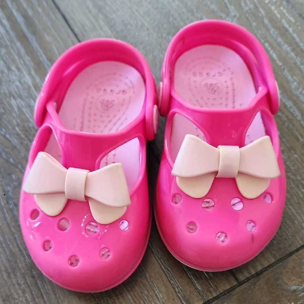 Rare!! Crocs Carlie Bow Clogs Pink Toddler 6 - Picture 3 of 4